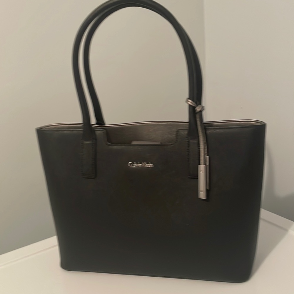 Black Calvin Klein Saffiano leather shoulder bag